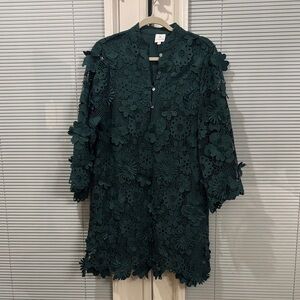 Women's Dark Green Floral Lace Mini Dress